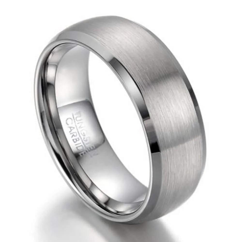 Brushed Finish Tungsten Wedding Band for Men, Polished Edge | 8mm