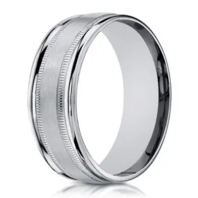 Designer 10K White Gold Wedding Ring With Milgrain Lines | 6mm