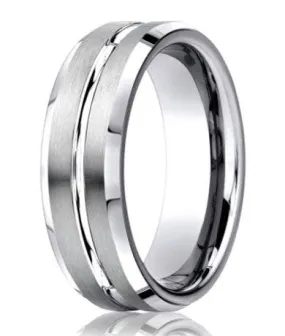 Designer Cobalt Chrome Wedding Ring For Men, Center Groove- 7mm