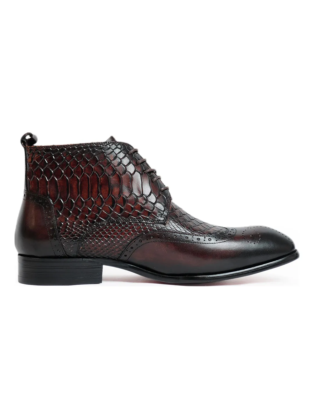 Diago Croc Anckle Coffee Boots