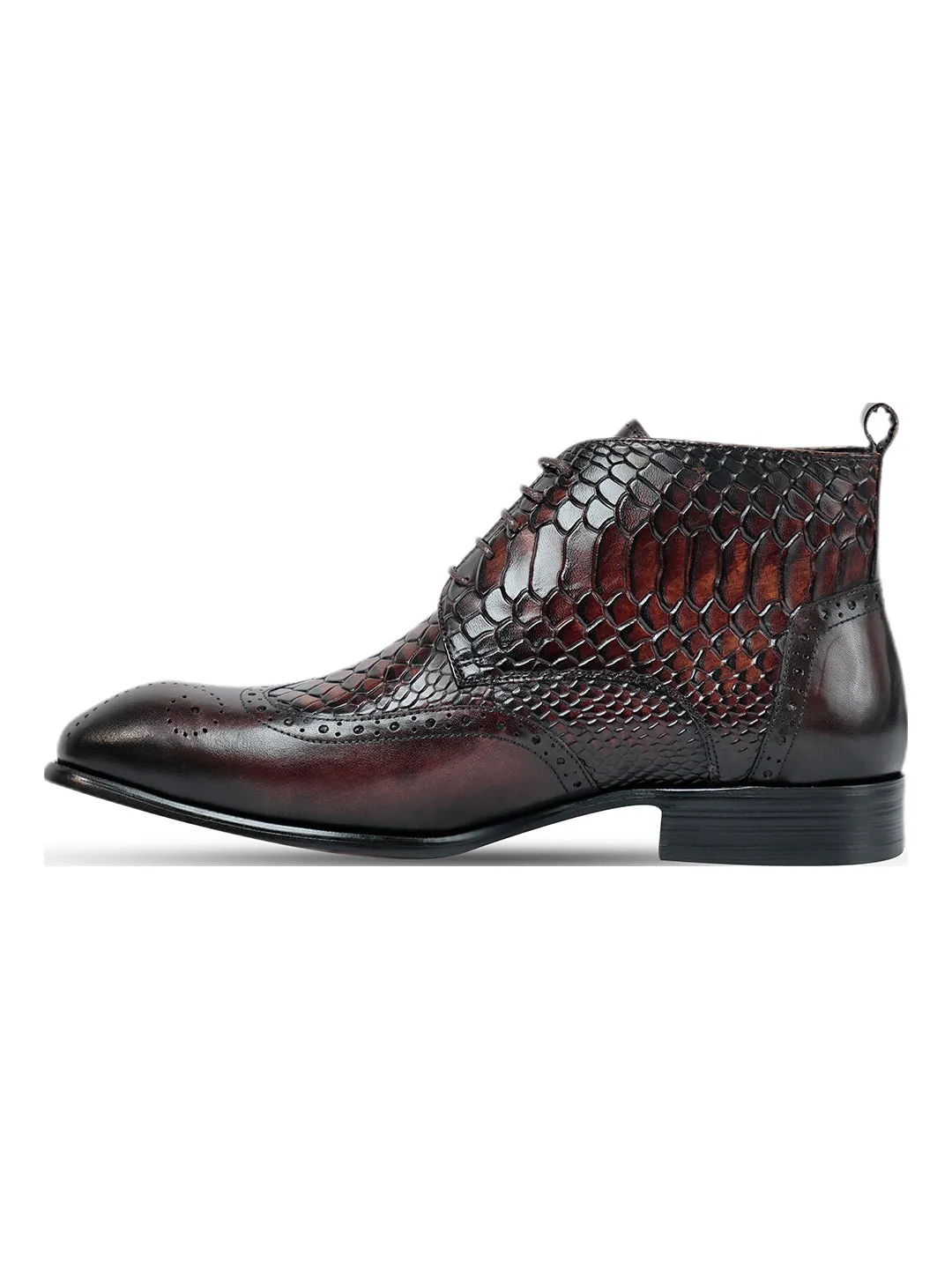 Diago Croc Anckle Coffee Boots