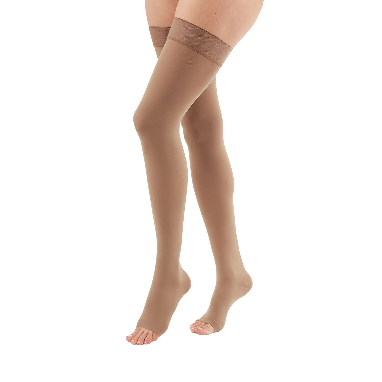 Duomed Advantage Soft Opaque Open Toe Thigh Highs w/Beaded Band - 15-20 mmHg