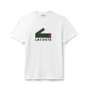 LACOSTE MEN'S CREW NECK GRAPHIC CROCODILE BRANDING COTTON JERSEY T-SHIRT WHT