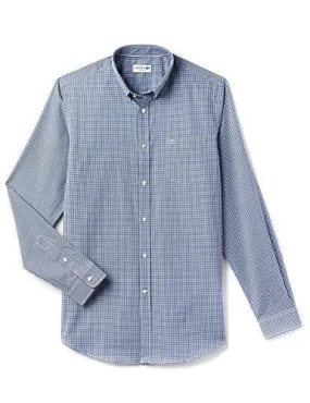 LACOSTE MEN'S MEN'S BLUE CHECKED GINGHAM SHIRT IN SIZE 2XL BLUE