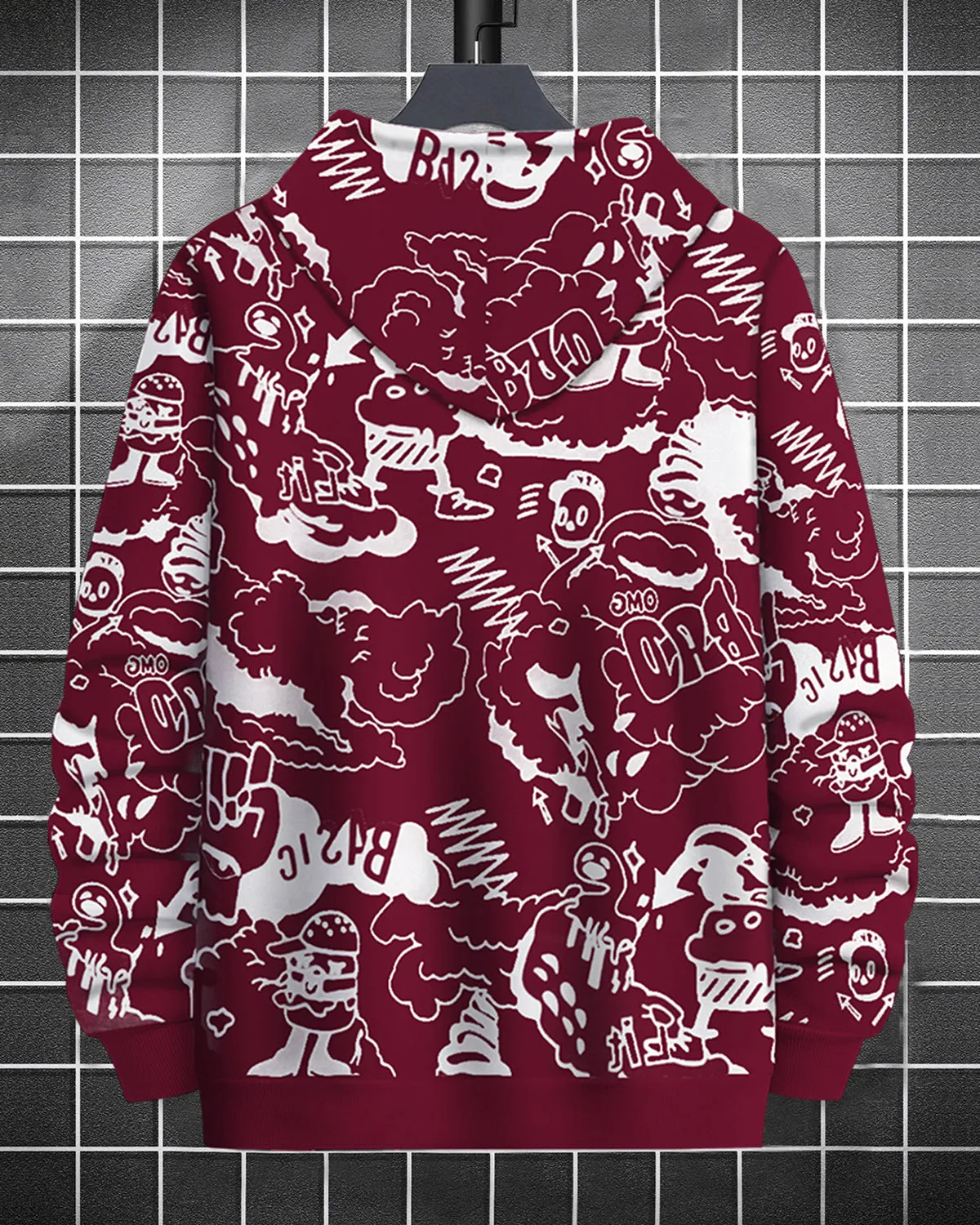 men comic Printed Maroon Jacket