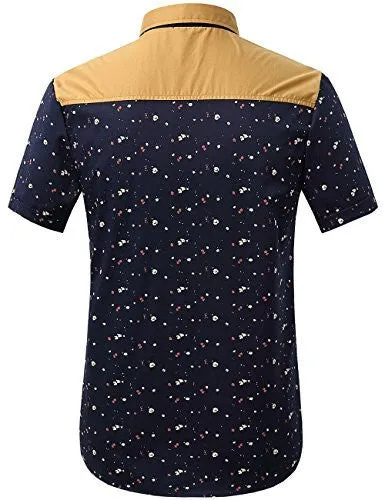 SSLR MEN'S PRINTING PATTERN CASUAL SHORT SLEEVE SHIRT (X-LARGE, BLUE)