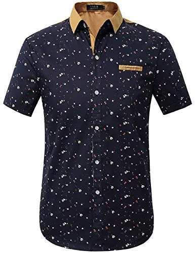 SSLR MEN'S PRINTING PATTERN CASUAL SHORT SLEEVE SHIRT (X-LARGE, BLUE)